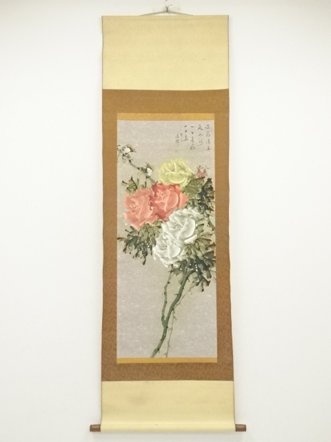 JAPANESE WALL HANGING SCROLL / HAND PAINTED / FLOWER / ARTIST WORK